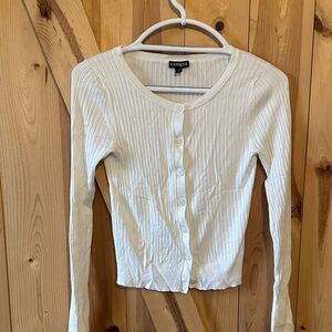 Express Women's Cream Button Down Ribbed Top
